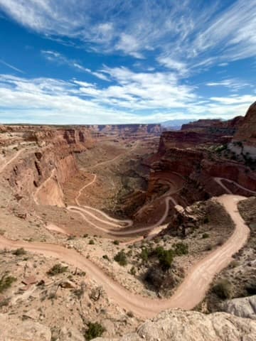 Shafer Switchbacks winding down the canyon on the White Rim route